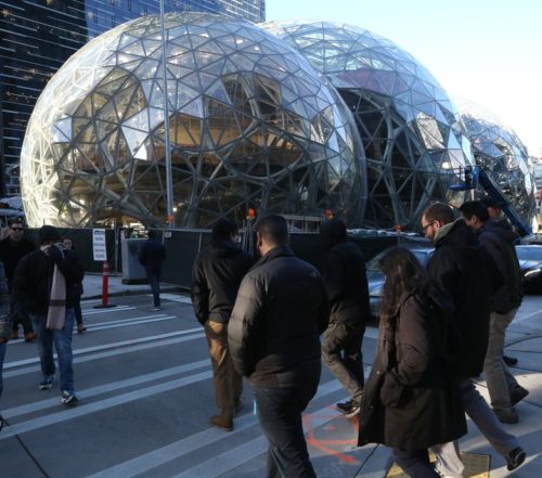 Amazon's new headquarters, designed accordingly to neo-futurist geodesic sphere, 2017